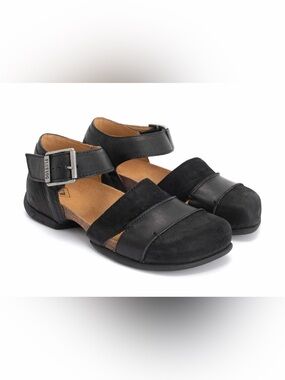 John Fluevog Black Leather Mary Jane Flats
